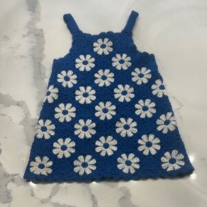 Zara Blue and White Daisy Crochet Kids Dress - Size 3